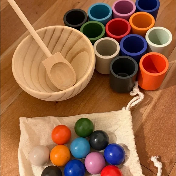 Colorful Wooden Sorting Cups and Balls Set - Picture 2 of 4